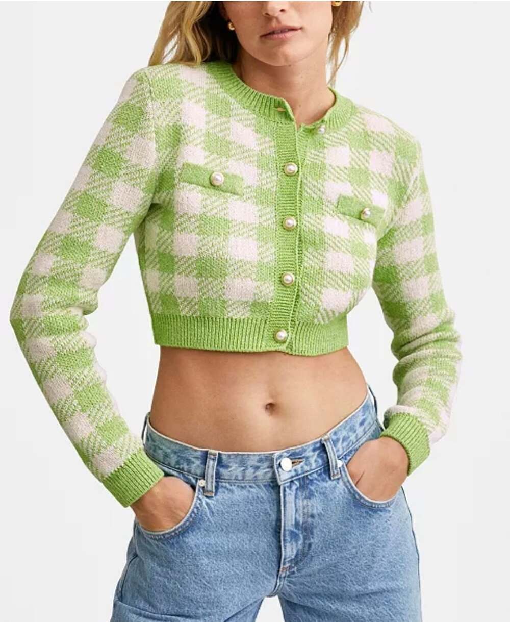 Mango green gingham cropped cardigan size M